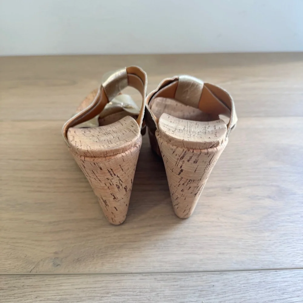 Kork Ease Knotted Gold wedge heeled sandals Size 6